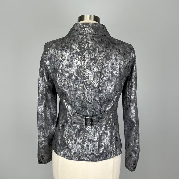 Chicos Womens Python Print Jacket Metallic Gray Button Front size Small - Picture 6 of 13